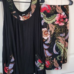 Floral Black Sleeveless Top and Pant Set